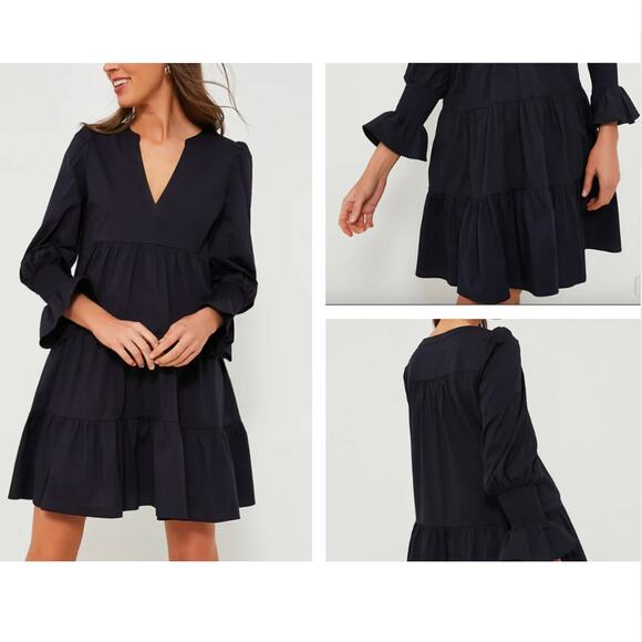 Pomander Place Navy Kenzo Dress Tuckernuck Tiered Skirt Flutter sz M Chic Preppy - Picture 1 of 9